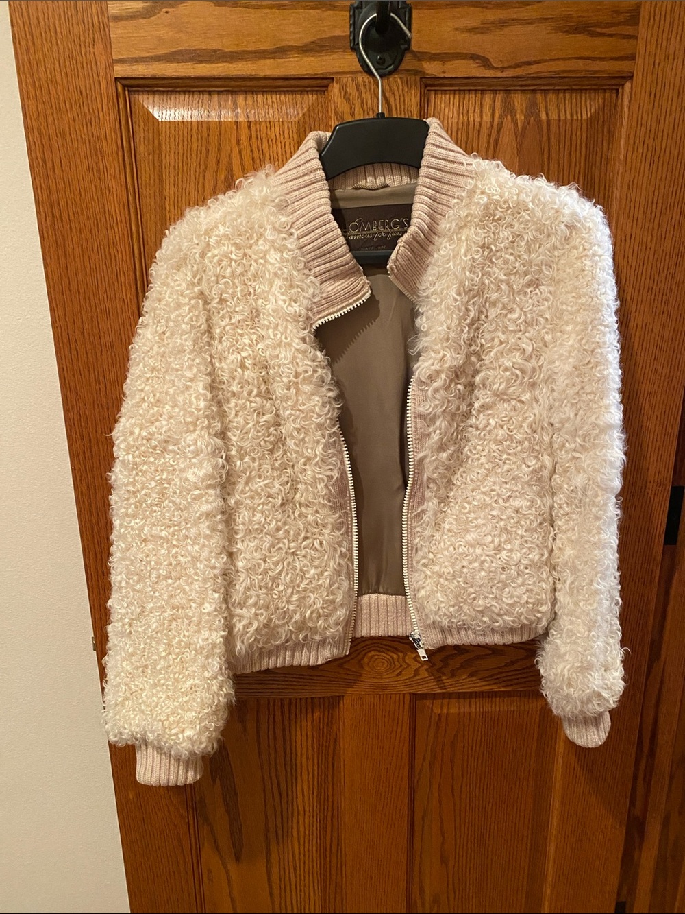 Cream Curly lamb’s wool Fur Bomber Jacket Vintage